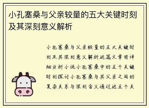 小孔塞桑与父亲较量的五大关键时刻及其深刻意义解析