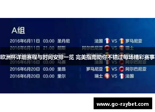 欧洲杯详细赛程与时间安排一览 完美指南助你不错过每场精彩赛事